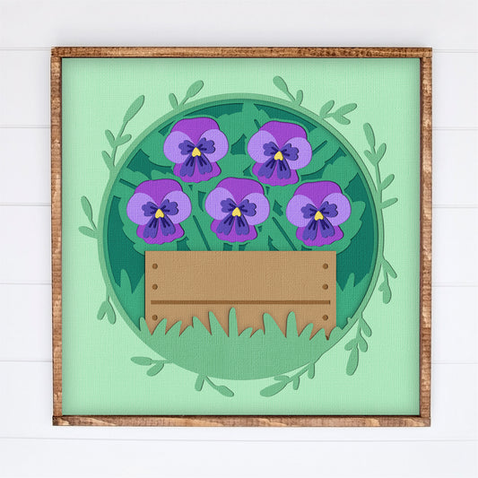 Purple Pansies Shadow Box - 3D Flower Shadowbox SVG