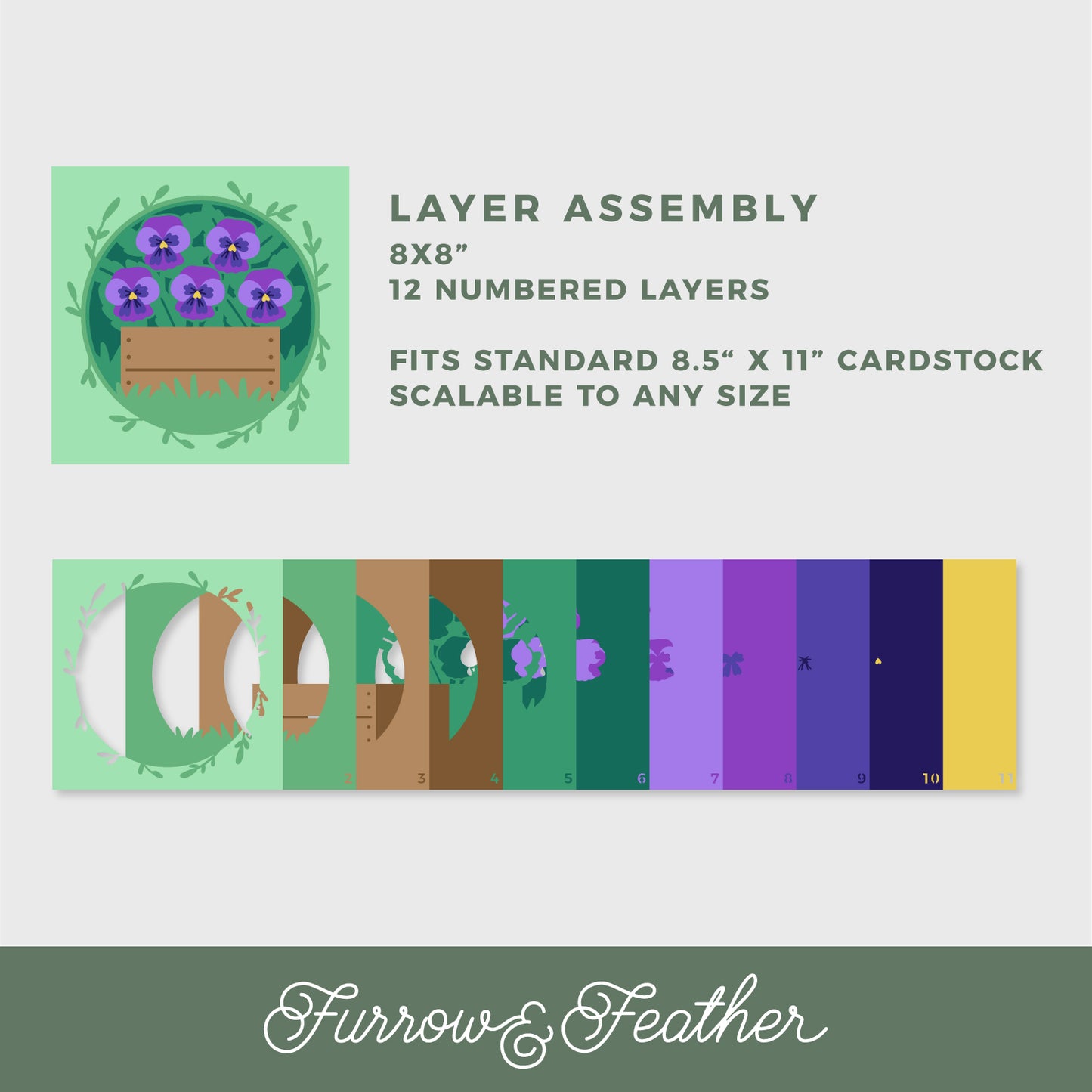 Purple Pansies Shadow Box - 3D Flower Shadowbox SVG