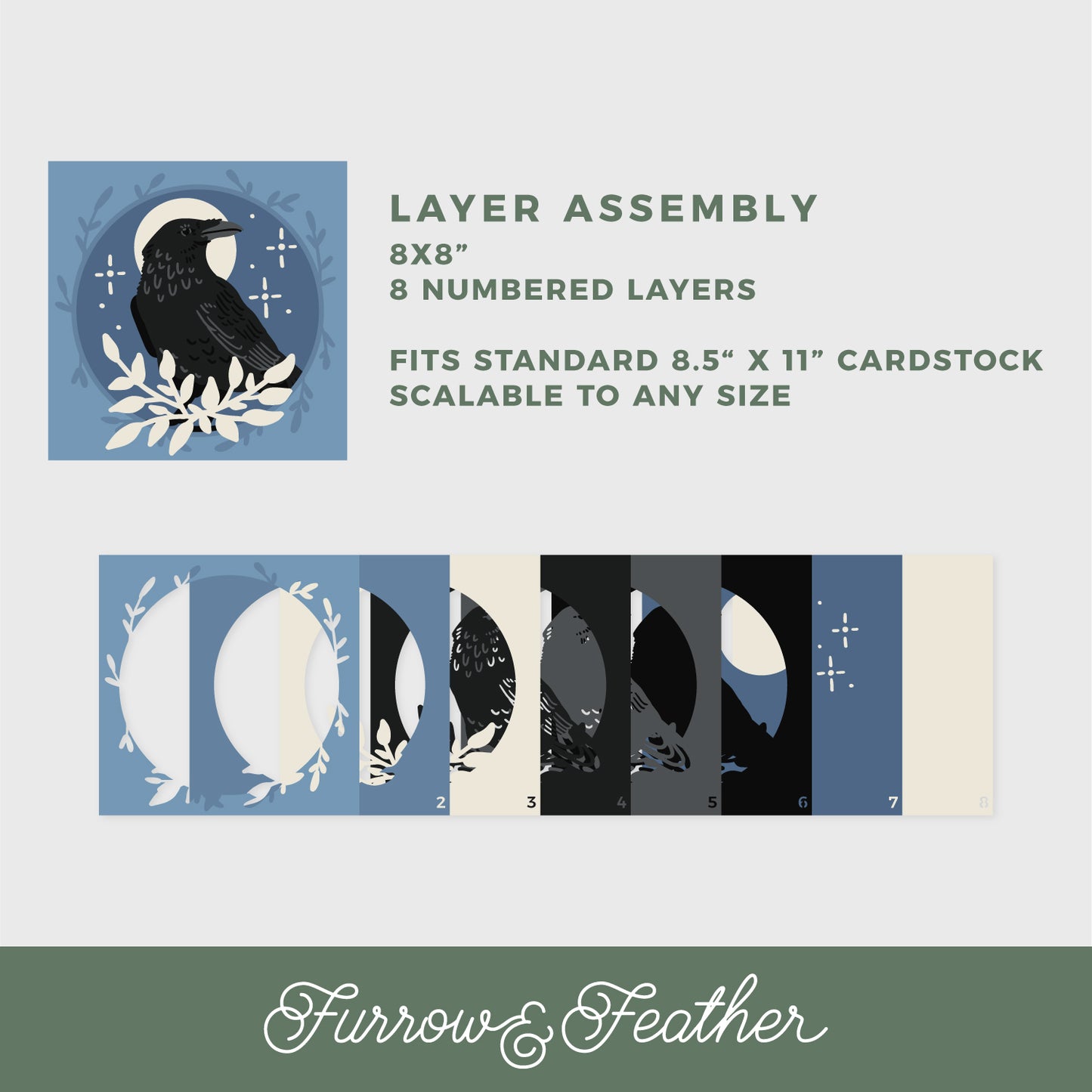 Raven with Moon Shadow Box - 3D Halloween Shadowbox SVG