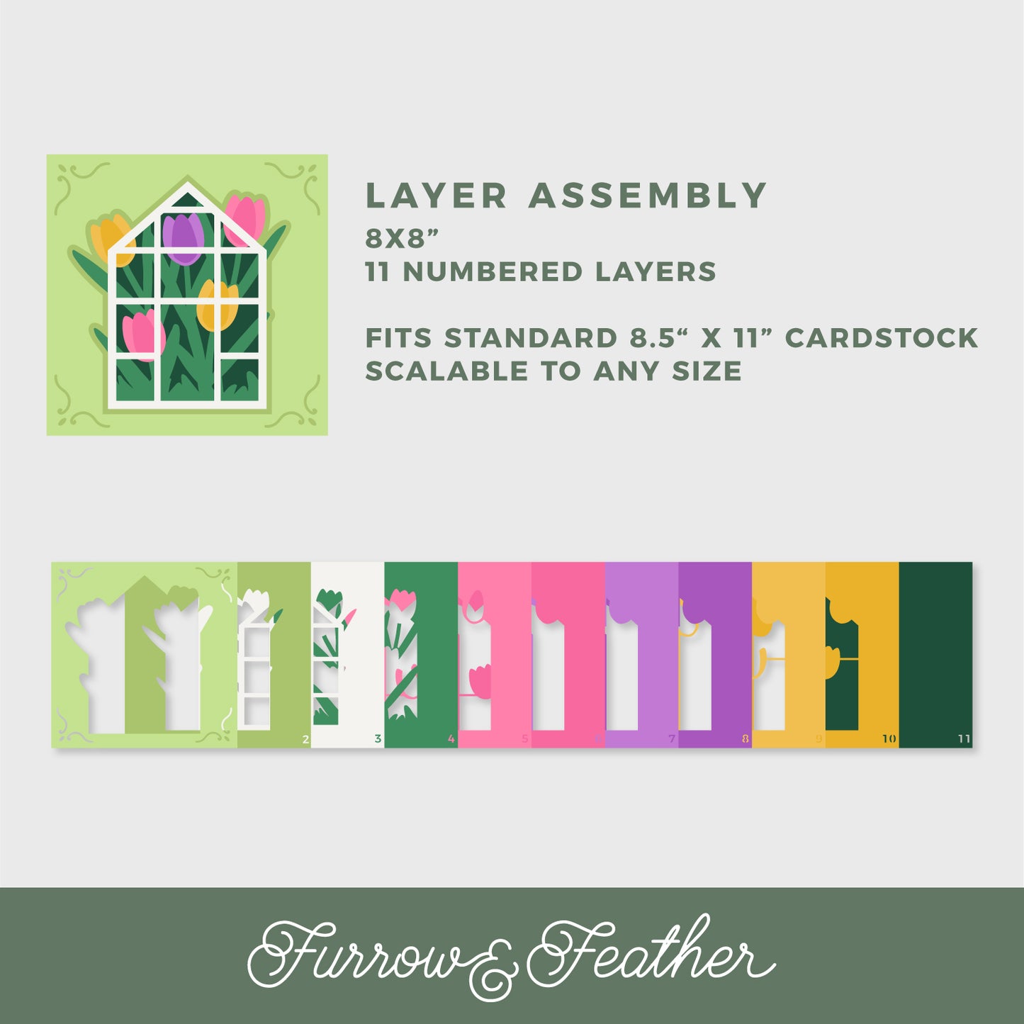 Tulip Greenhouse Shadow Box - 3D Spring and Easter Shadowbox SVG