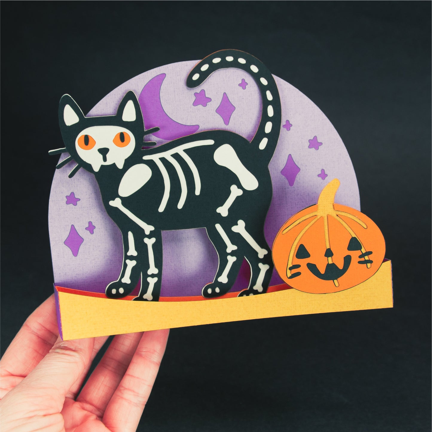 Skeleton Kitty Card - 3D Halloween Card SVG