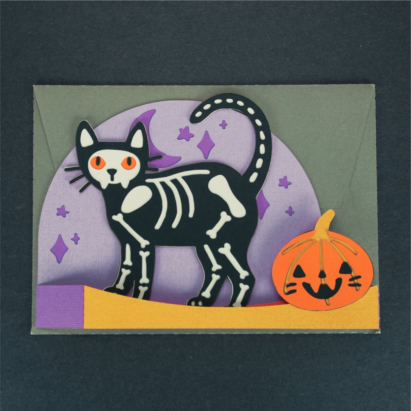 Skeleton Kitty Card - 3D Halloween Card SVG