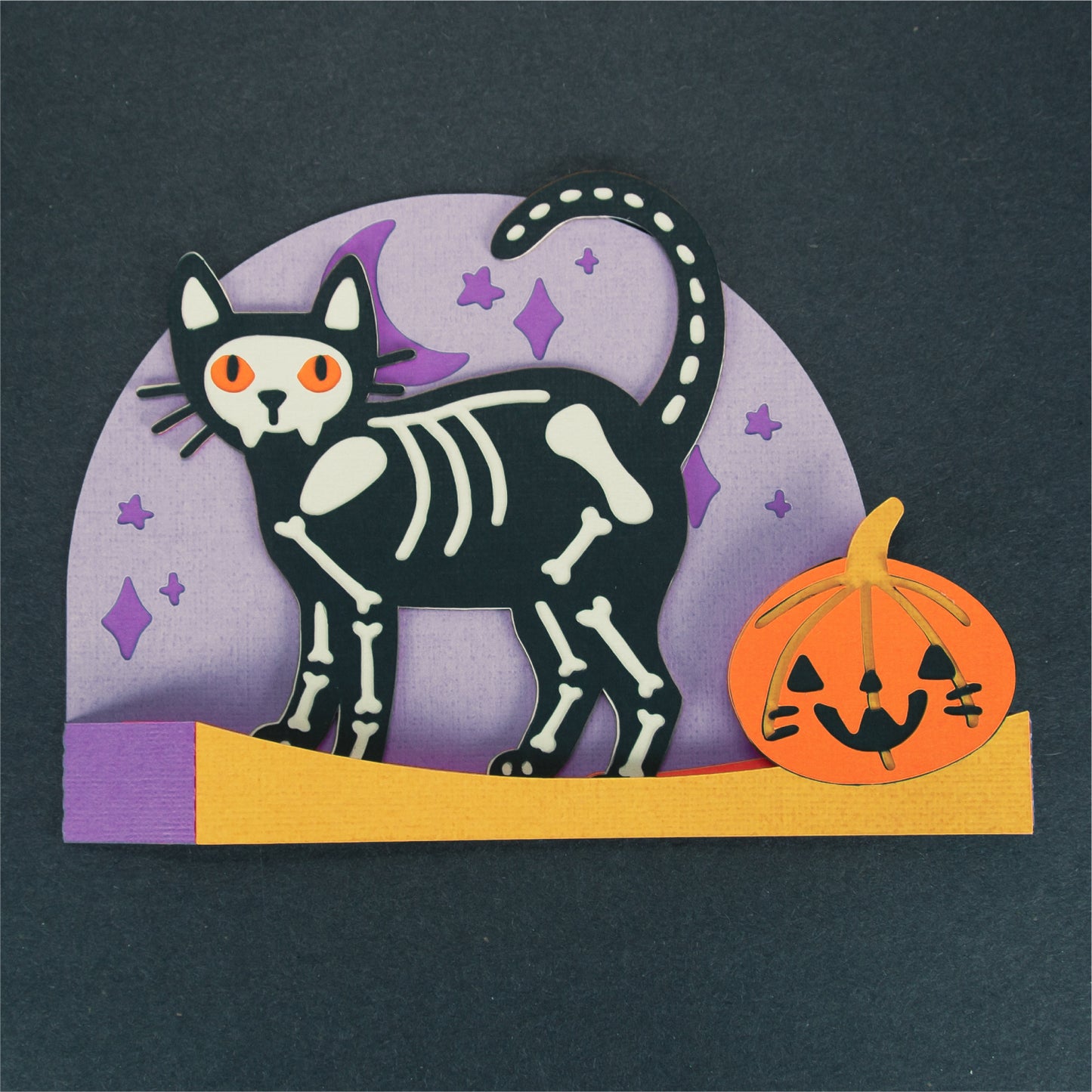 Skeleton Kitty Card - 3D Halloween Card SVG
