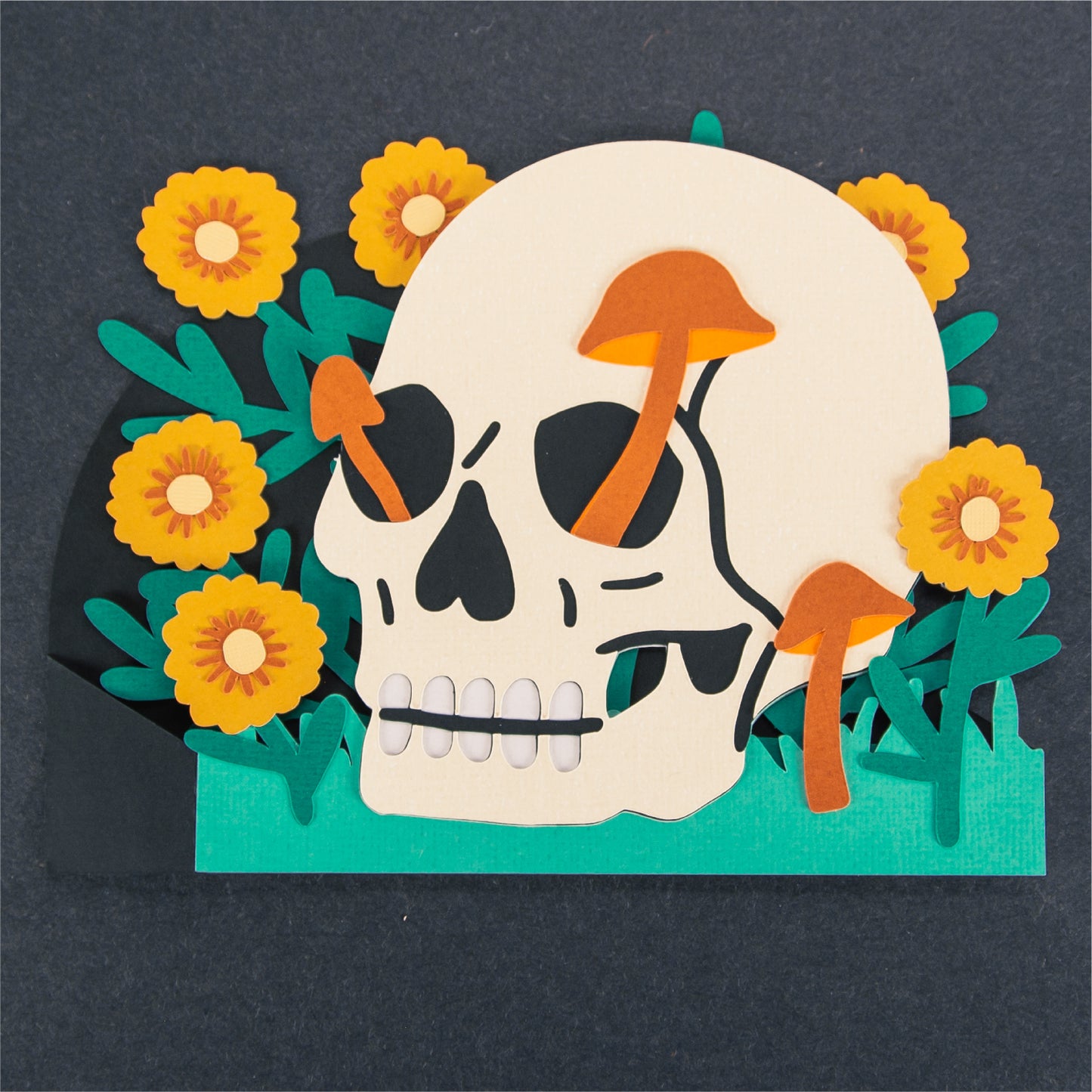 Skull with Flowers Card - 3D Halloween SVG