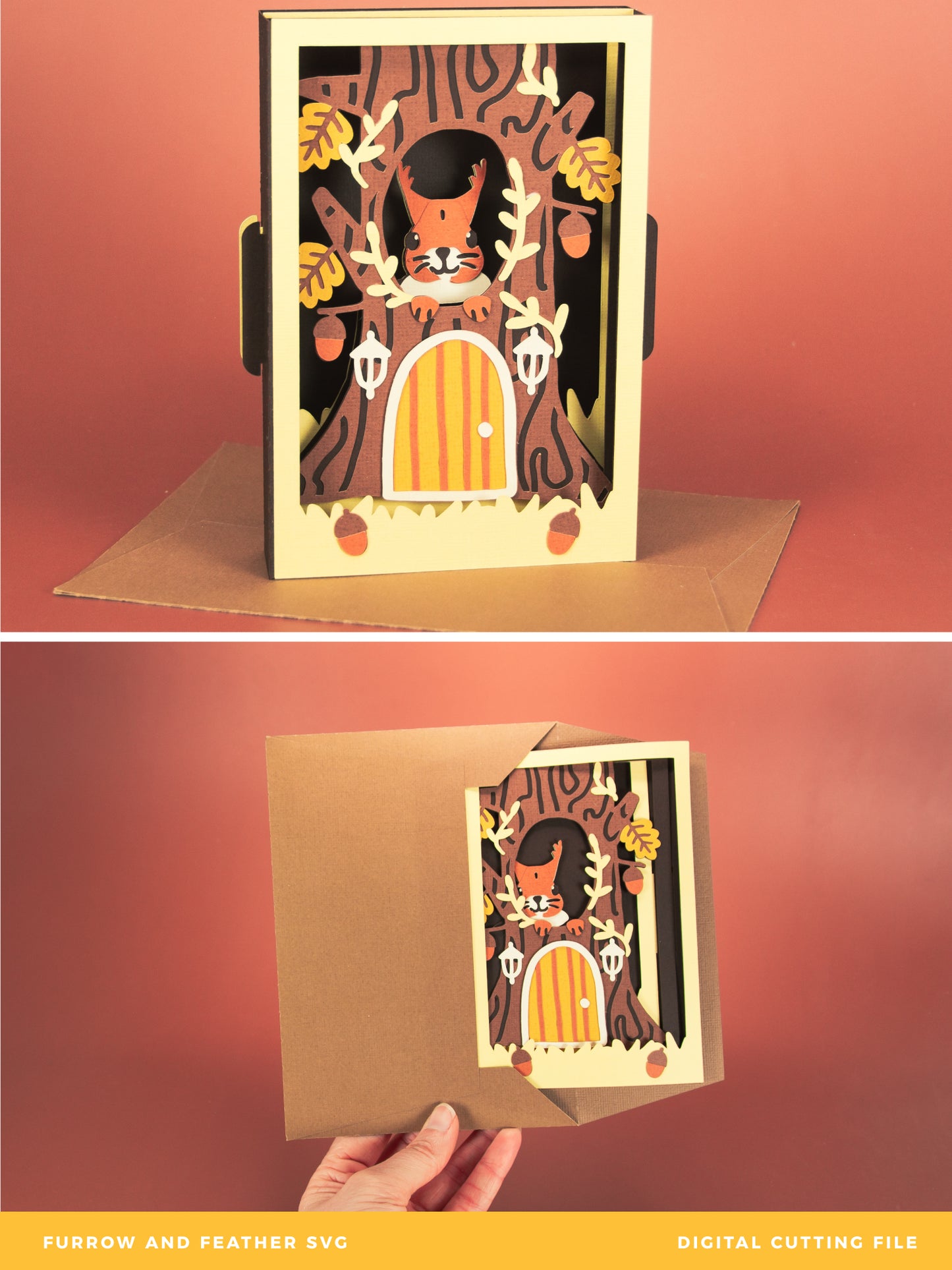 Squirrel in a Tree House Card - 3D Card SVG