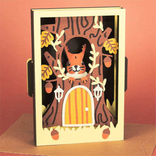 Squirrel in a Tree House Card - 3D Card SVG