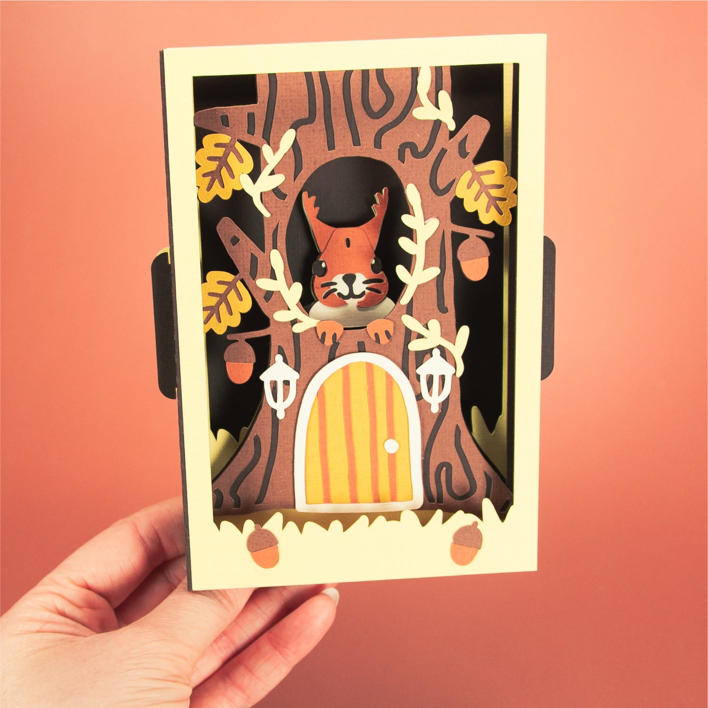 Squirrel in a Tree House Card - 3D Card SVG