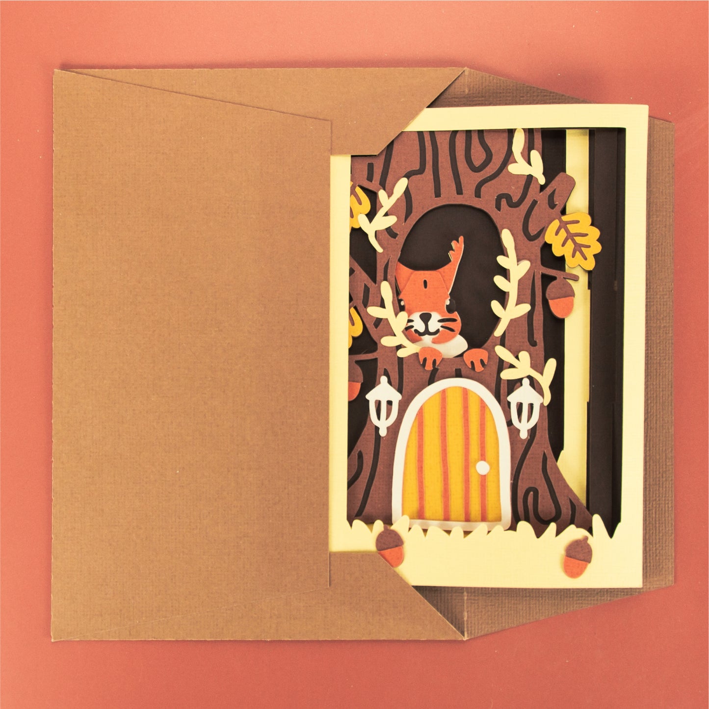 Squirrel in a Tree House Card - 3D Card SVG