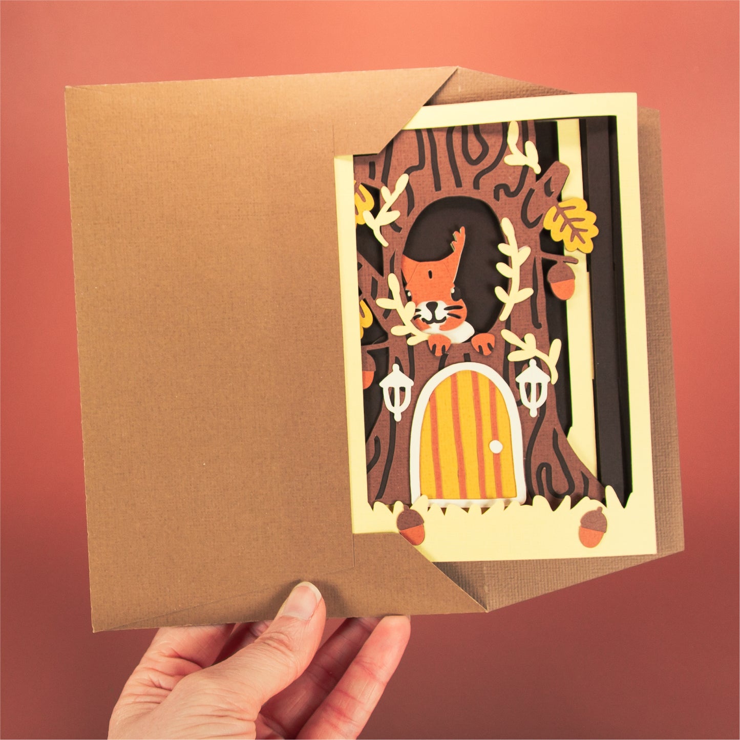 Squirrel in a Tree House Card - 3D Card SVG