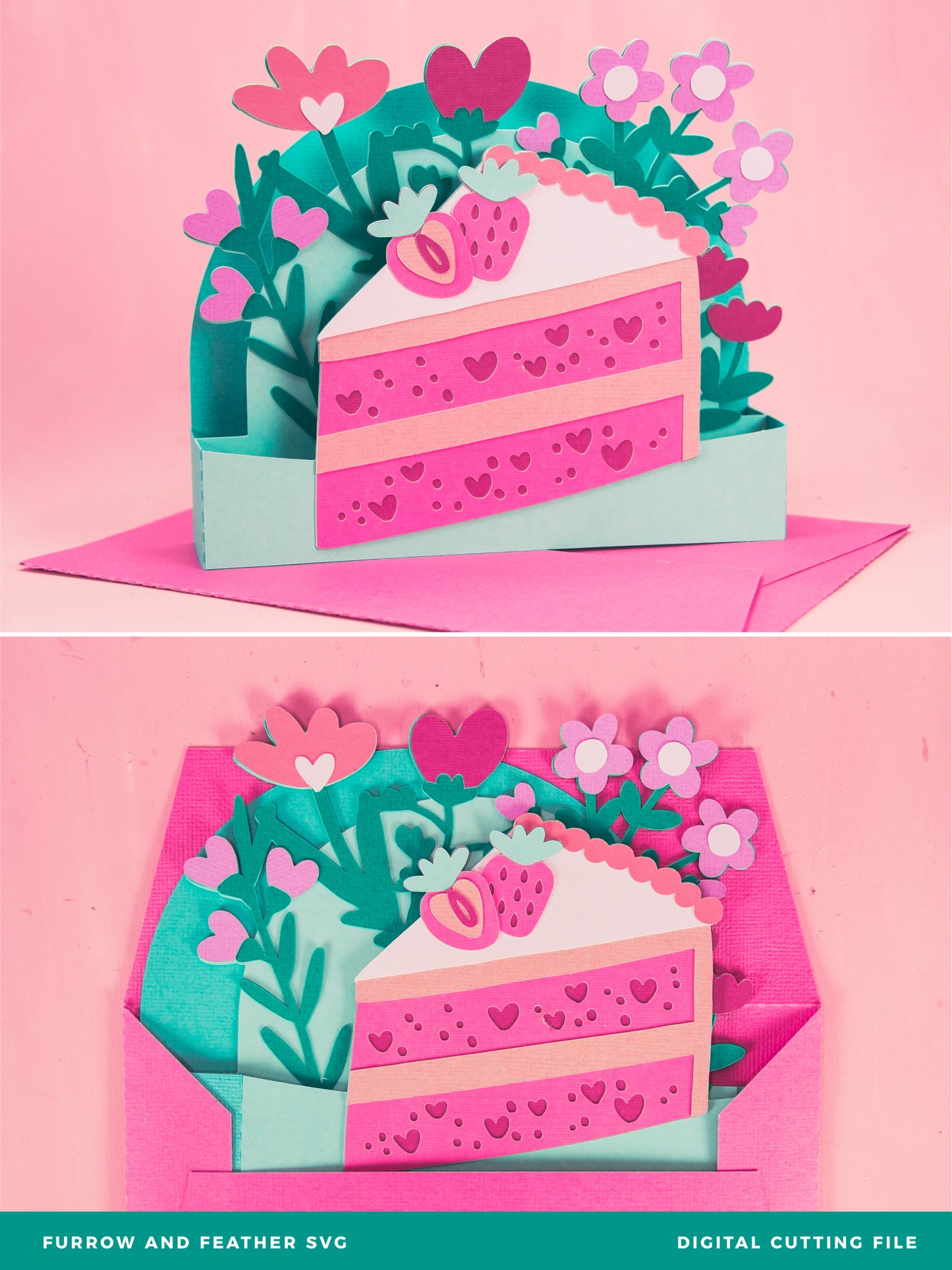 Strawberry Cake Slice Card - 3D Birthday Card SVG