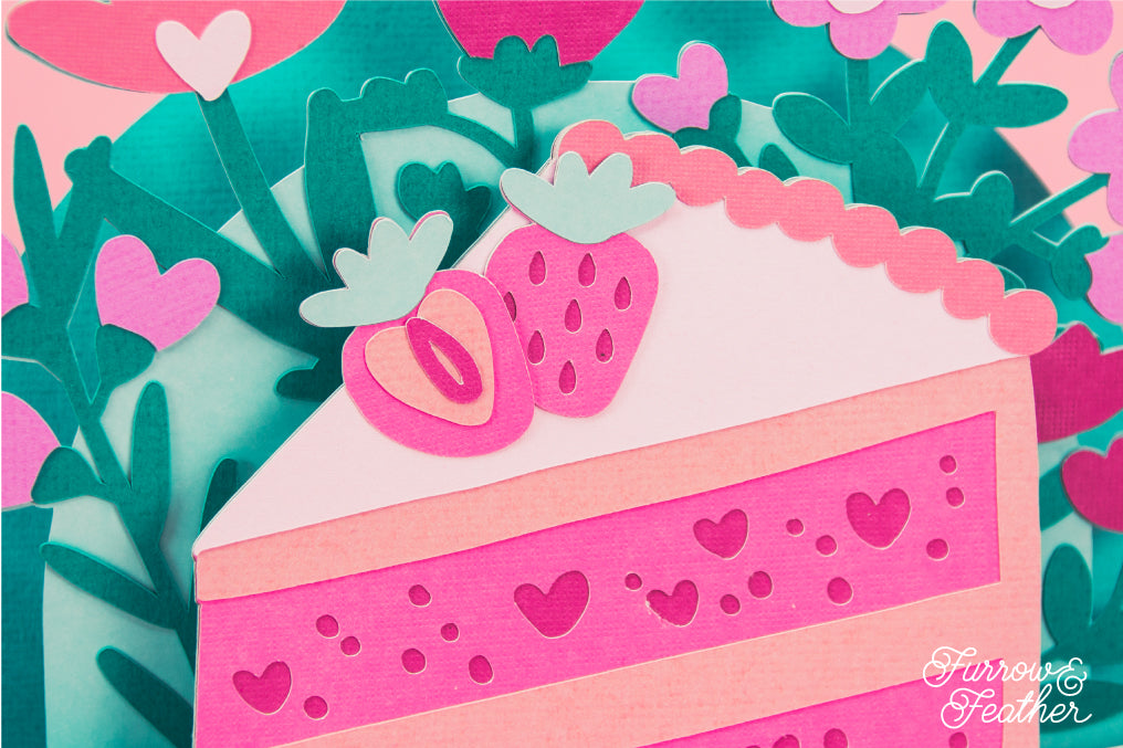 Strawberry Cake Slice Card - 3D Birthday Card SVG