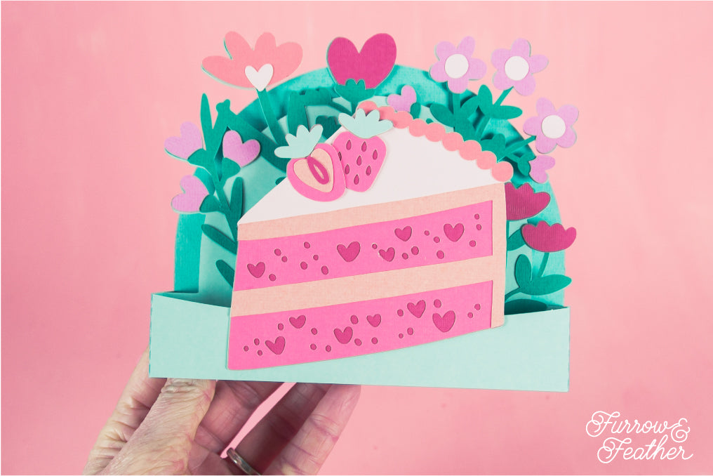 Strawberry Cake Slice Card - 3D Birthday Card SVG