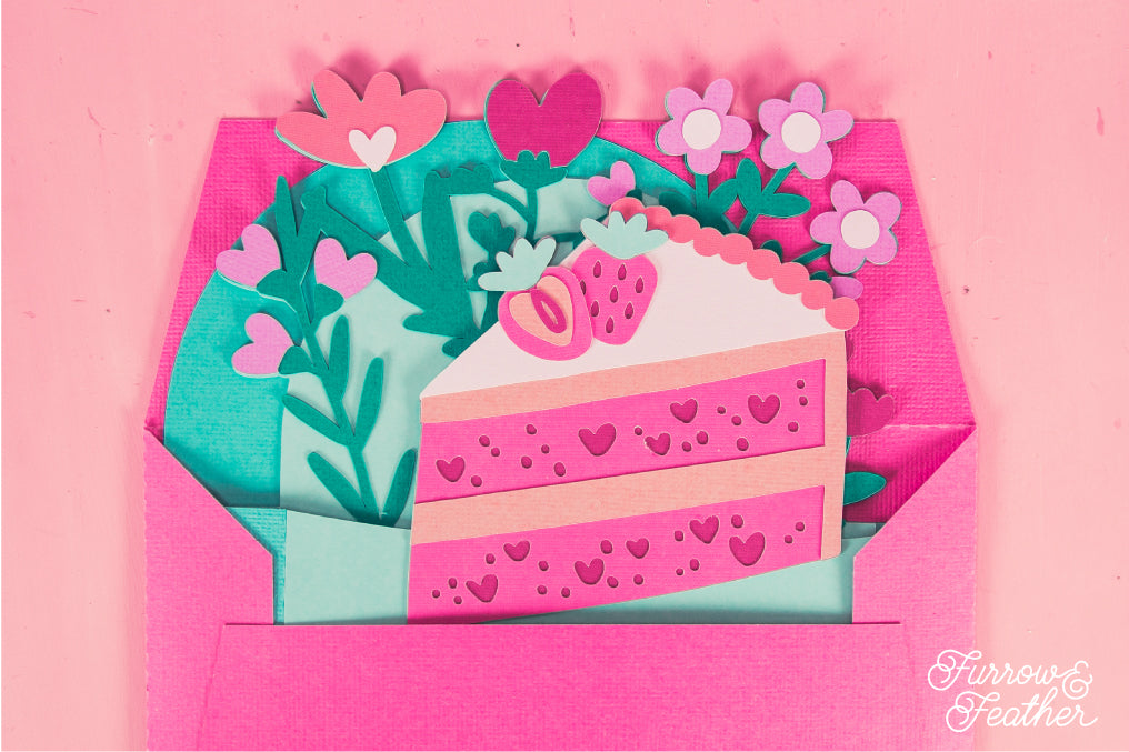 Strawberry Cake Slice Card - 3D Birthday Card SVG