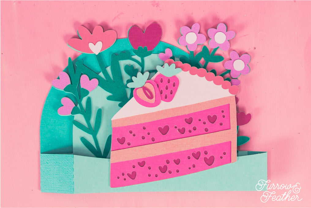 Strawberry Cake Slice Card - 3D Birthday Card SVG