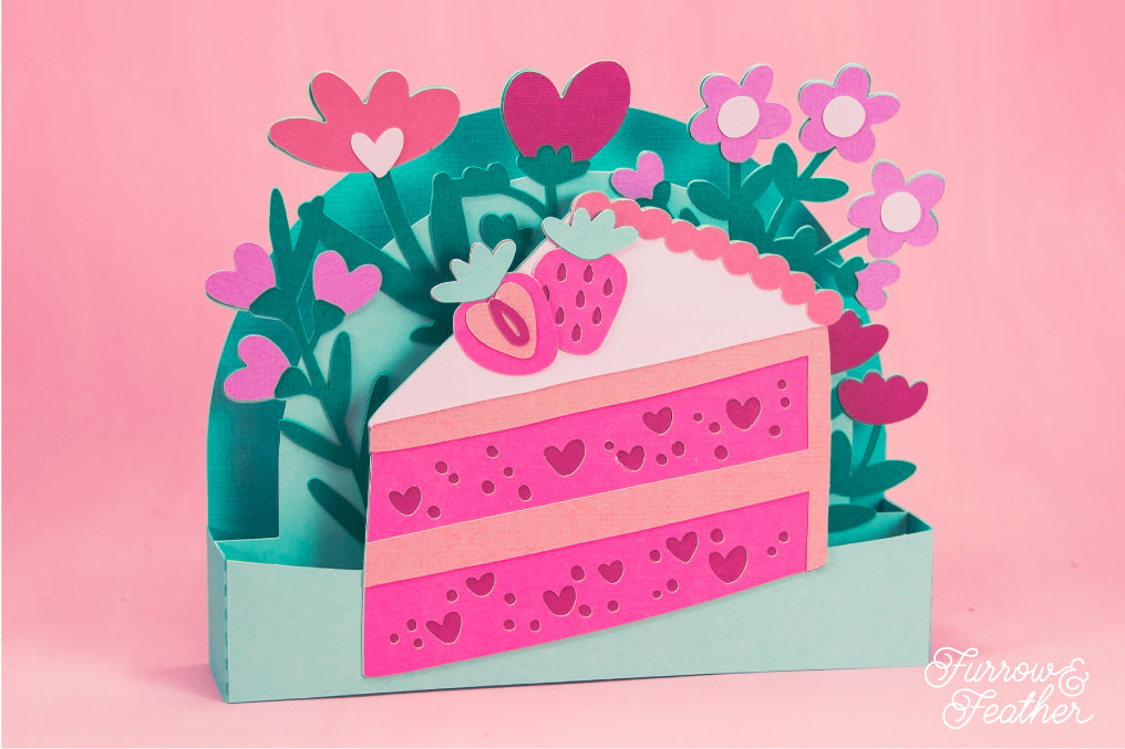 Strawberry Cake Slice Card - 3D Birthday Card SVG