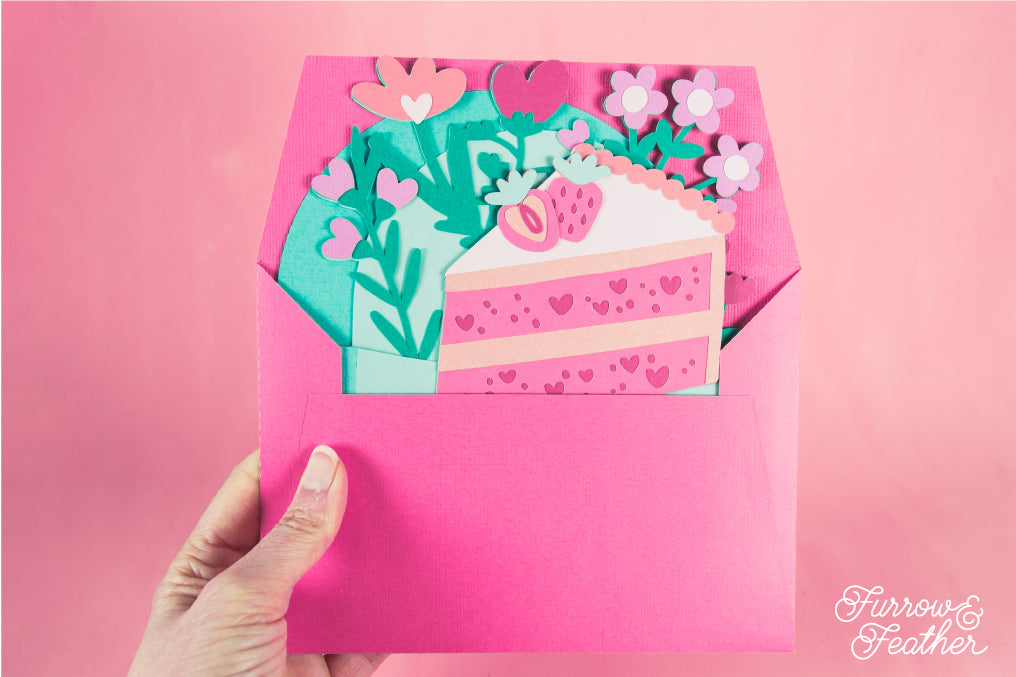 Strawberry Cake Slice Card - 3D Birthday Card SVG