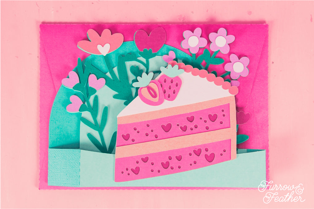 Strawberry Cake Slice Card - 3D Birthday Card SVG