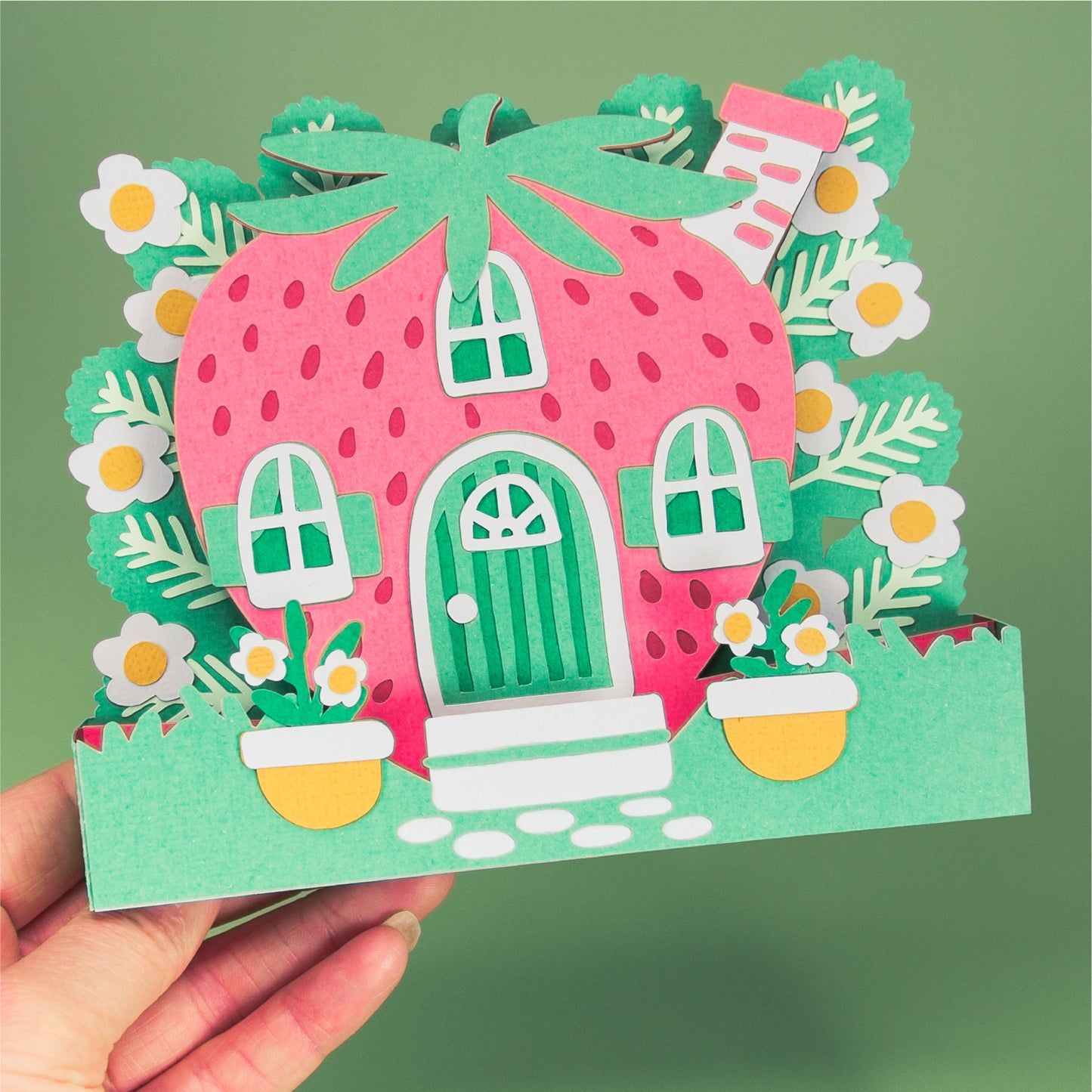 Strawberry House Card - 3D Card SVG