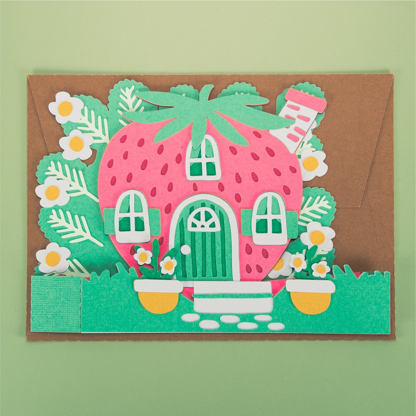 Strawberry House Card - 3D Card SVG