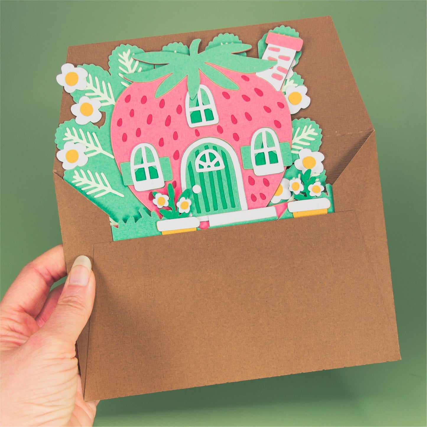 Strawberry House Card - 3D Card SVG
