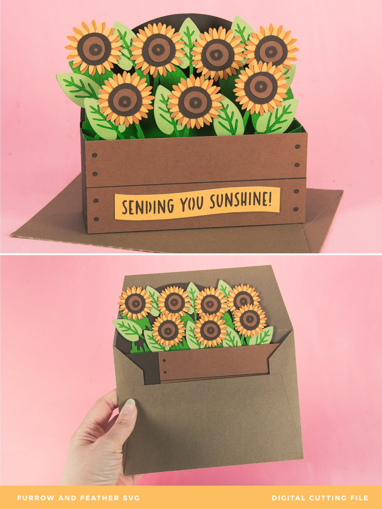 Sunflower Garden Bed Card - 3D Card SVG