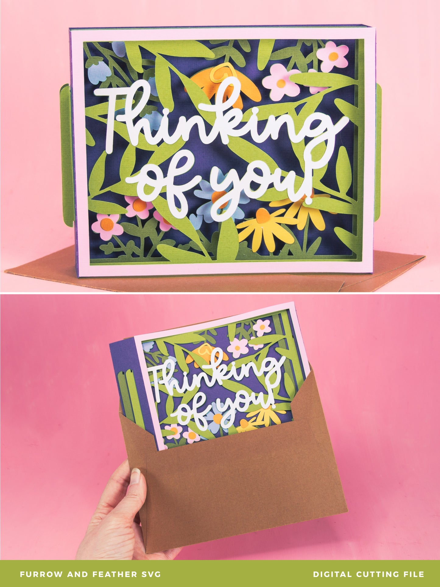 Thinking of You Card Layered with Flowers - 3D Sympathy Card SVG