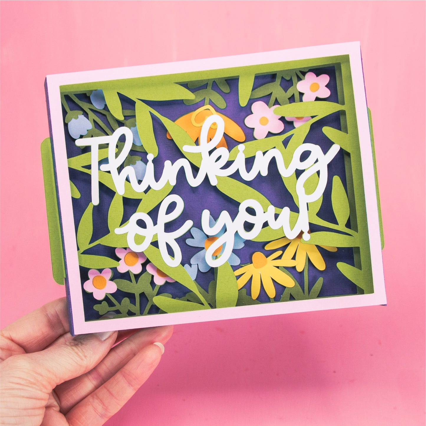 Thinking of You Card Layered with Flowers - 3D Sympathy Card SVG