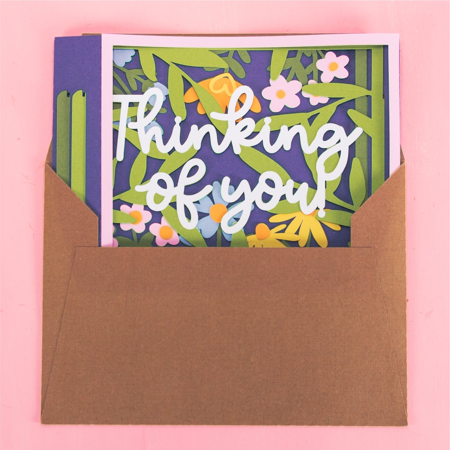Thinking of You Card Layered with Flowers - 3D Sympathy Card SVG