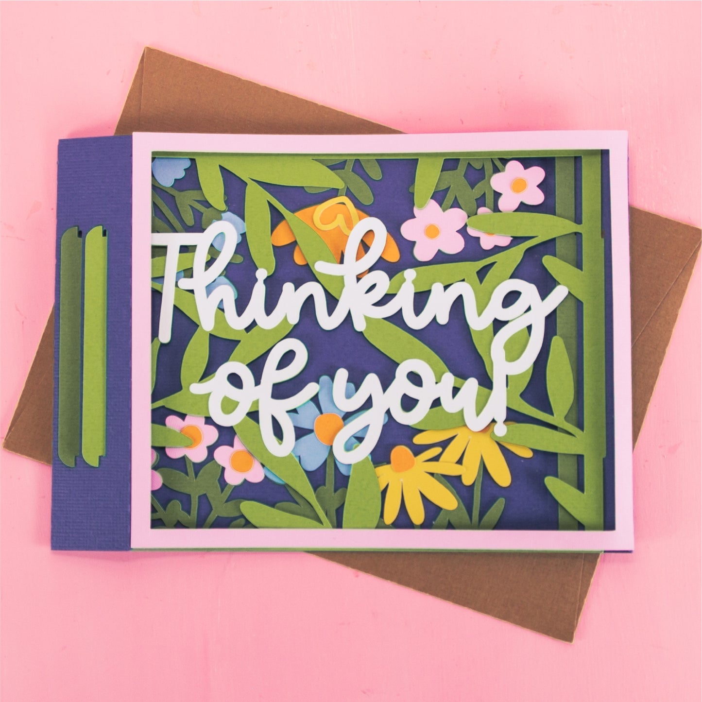 Thinking of You Card Layered with Flowers - 3D Sympathy Card SVG