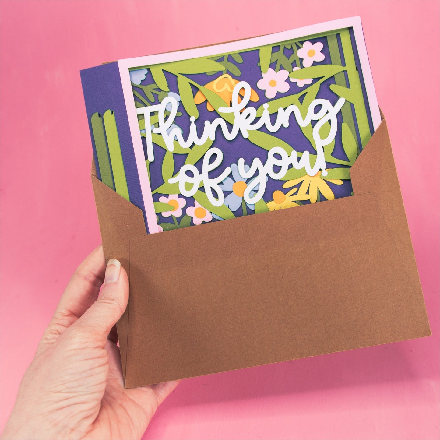 Thinking of You Card Layered with Flowers - 3D Sympathy Card SVG