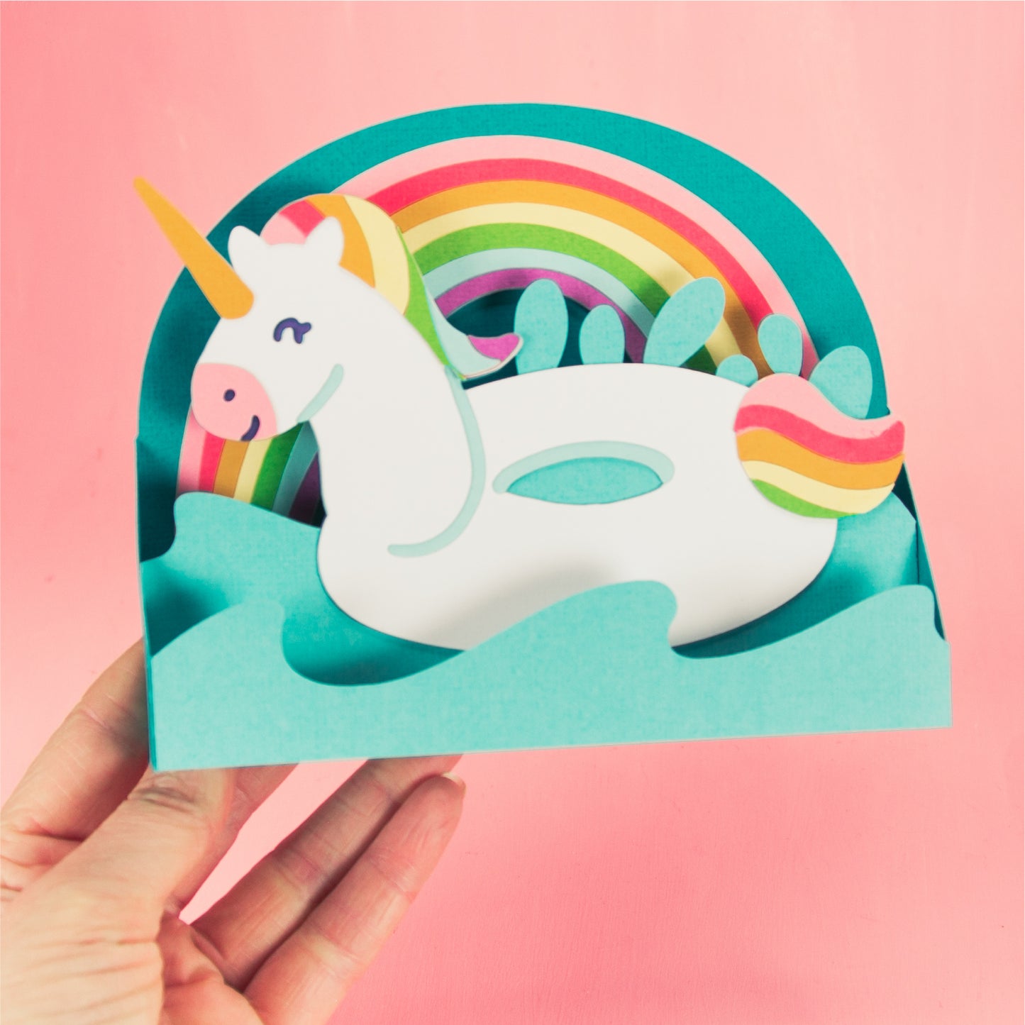 Unicorn Pool Float Card - 3D Summer Card SVG
