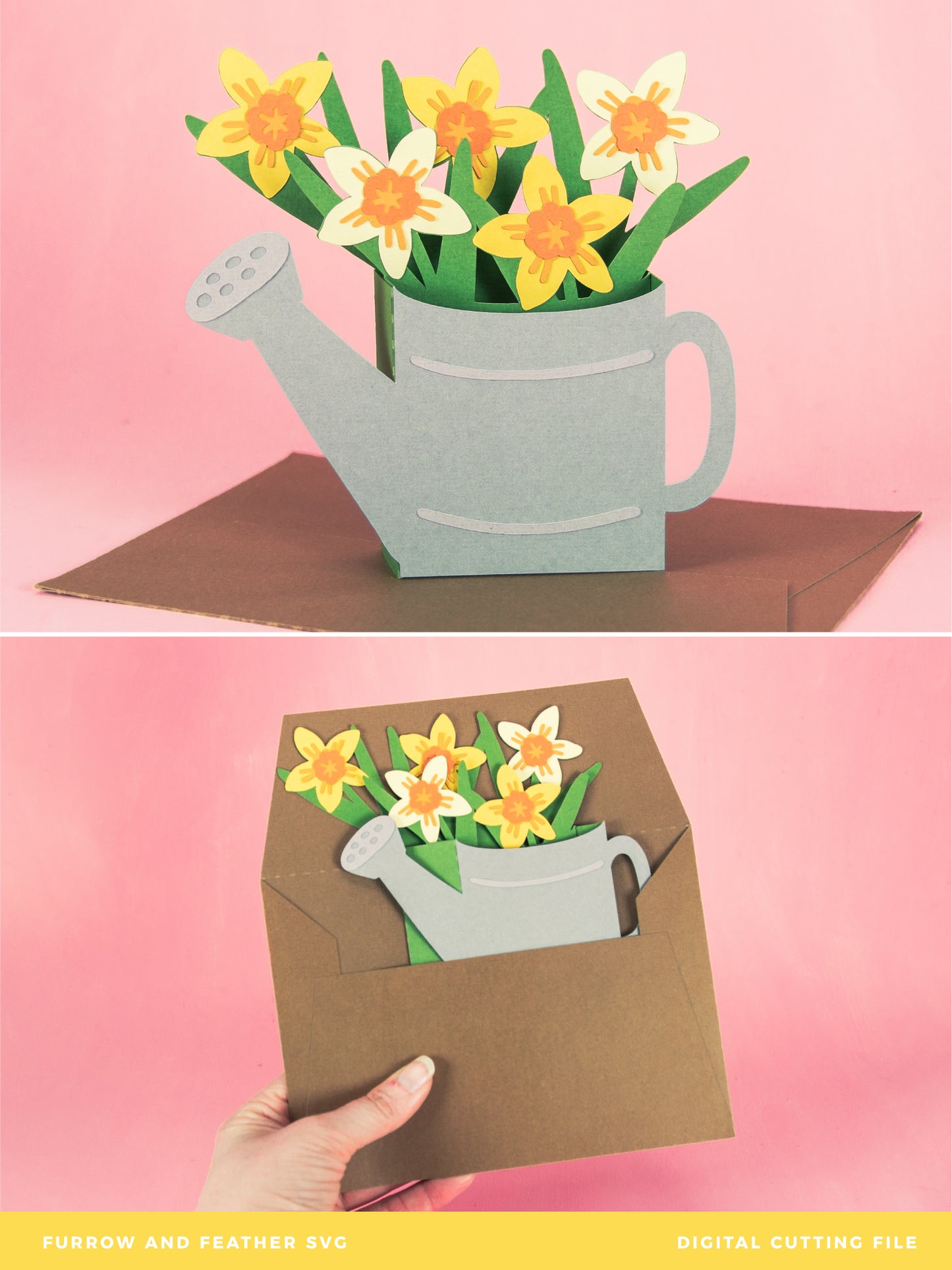 Watering Can with Daffodils Card - Spring Card SVG