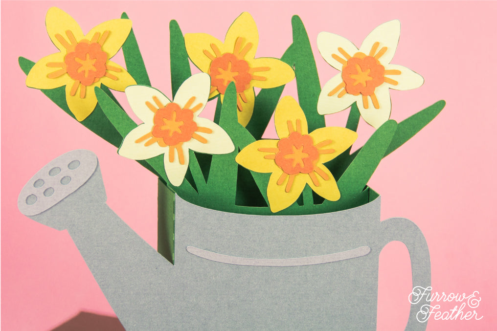 Watering Can with Daffodils Card - Spring Card SVG