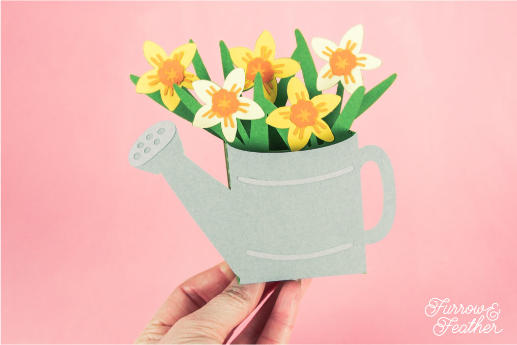 Watering Can with Daffodils Card - Spring Card SVG
