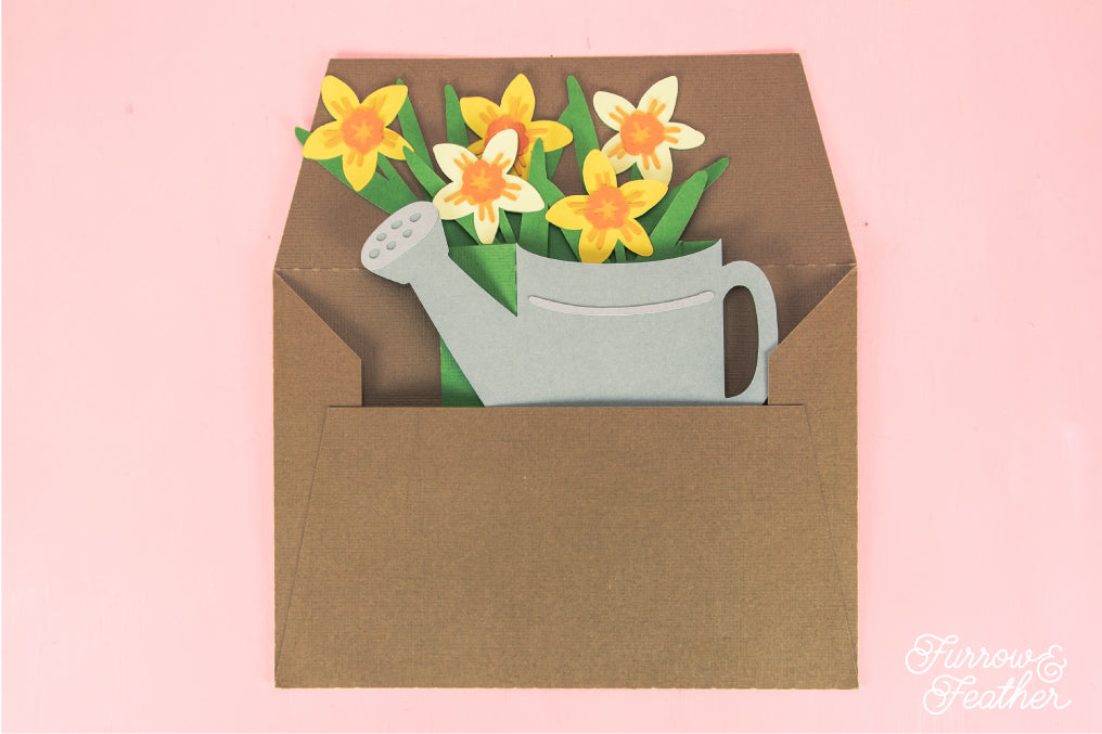 Watering Can with Daffodils Card - Spring Card SVG