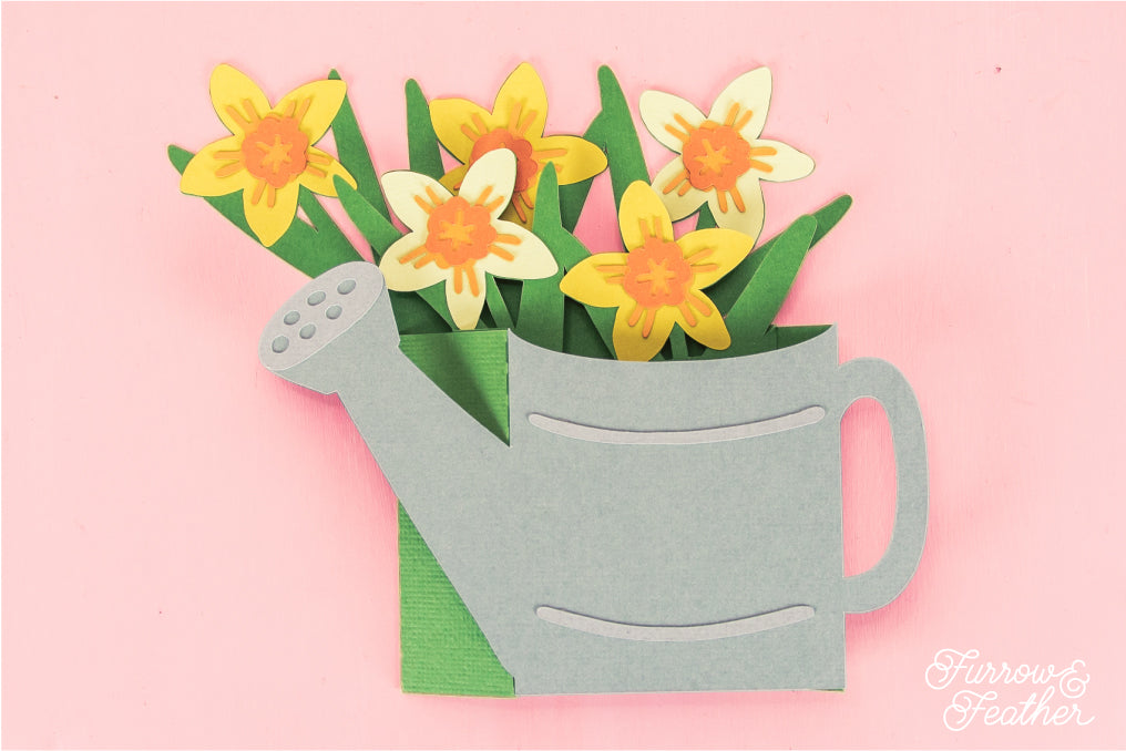 Watering Can with Daffodils Card - Spring Card SVG