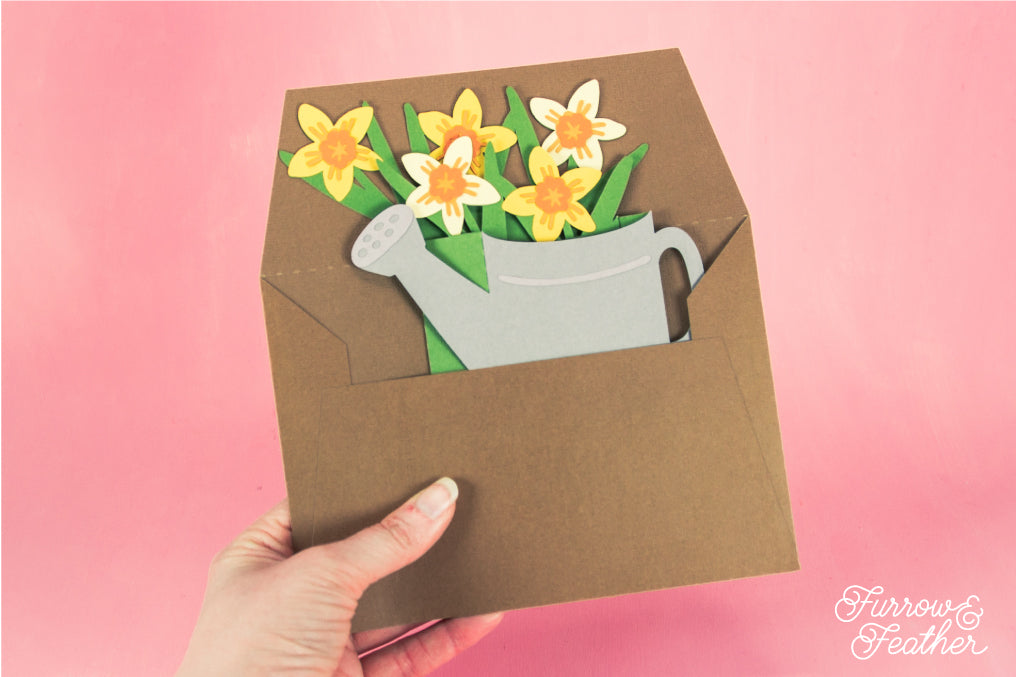 Watering Can with Daffodils Card - Spring Card SVG