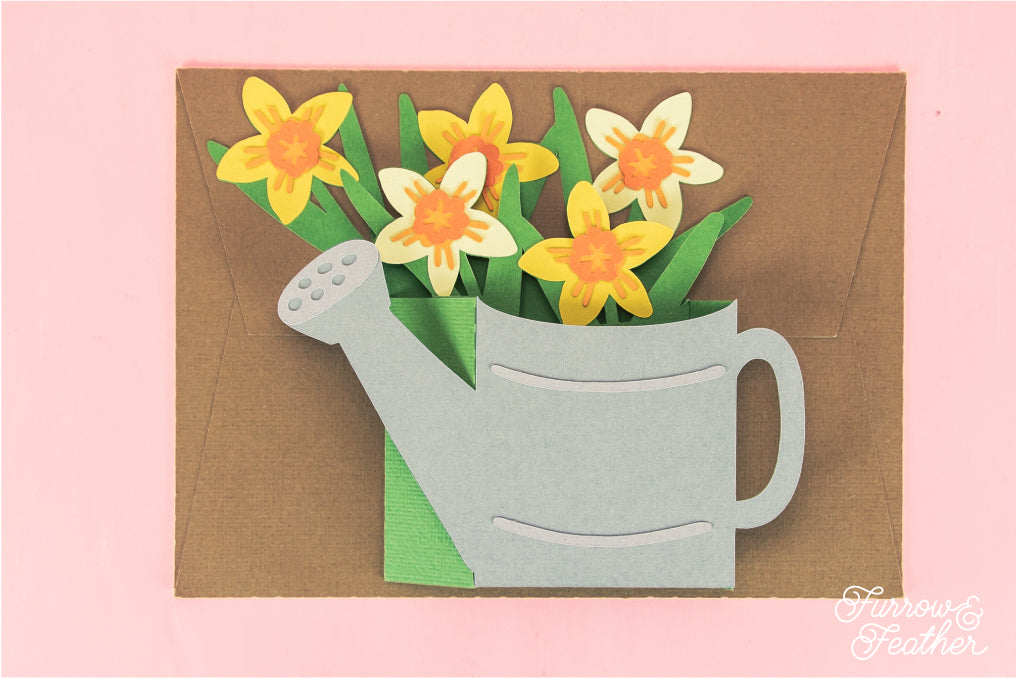 Watering Can with Daffodils Card - Spring Card SVG