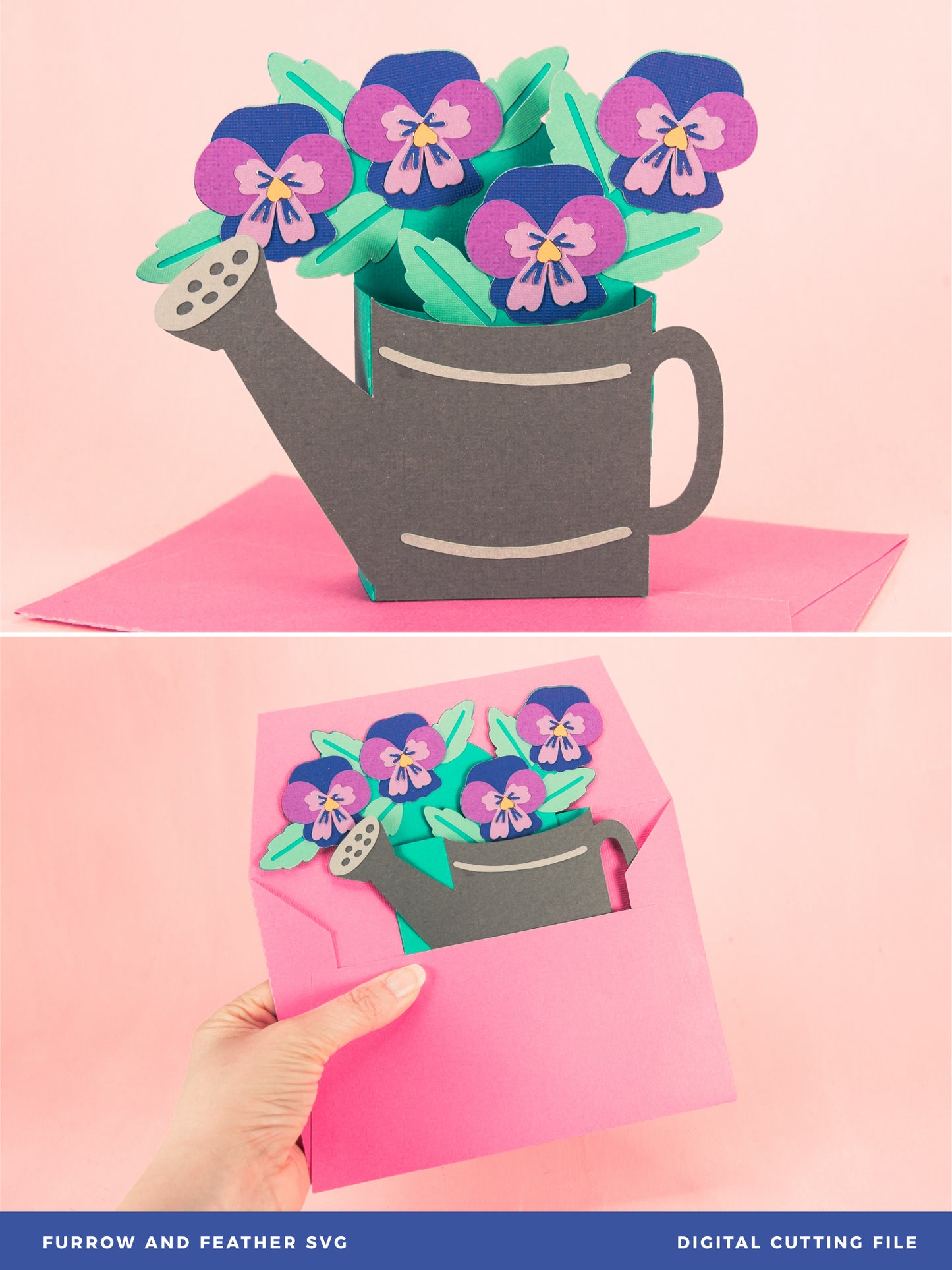 Watering Can with Pansies Card - Spring Card SVG