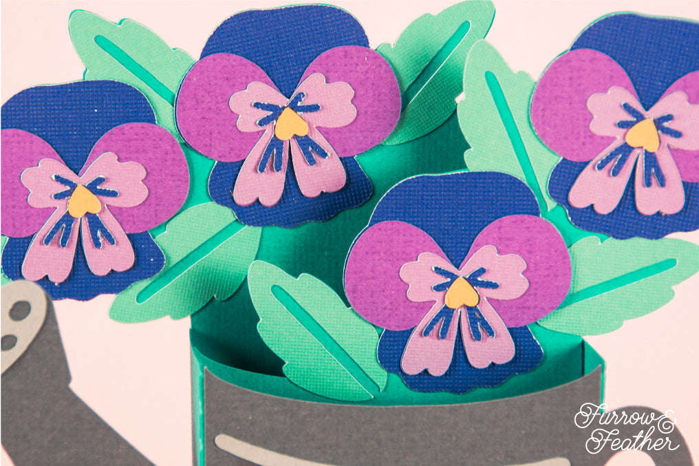Watering Can with Pansies Card - Spring Card SVG