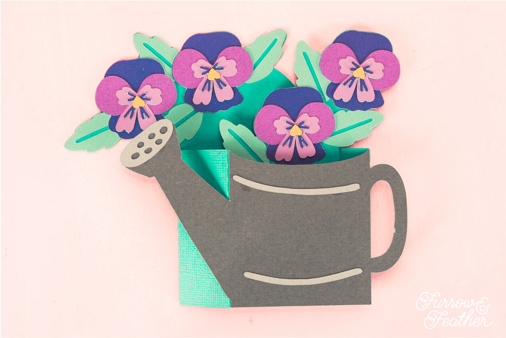 Watering Can with Pansies Card - Spring Card SVG