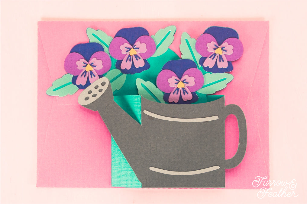 Watering Can with Pansies Card - Spring Card SVG