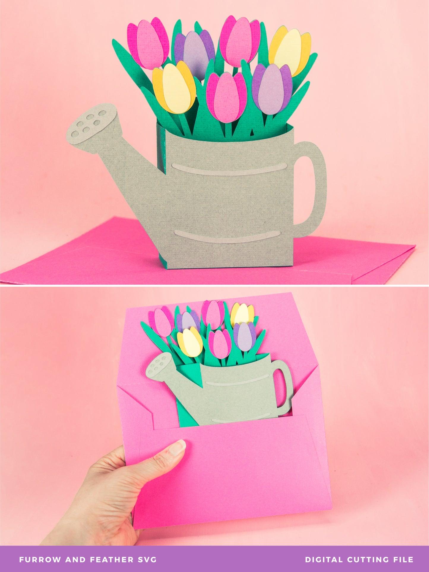 Watering Can with Tulips Card - Spring Card SVG