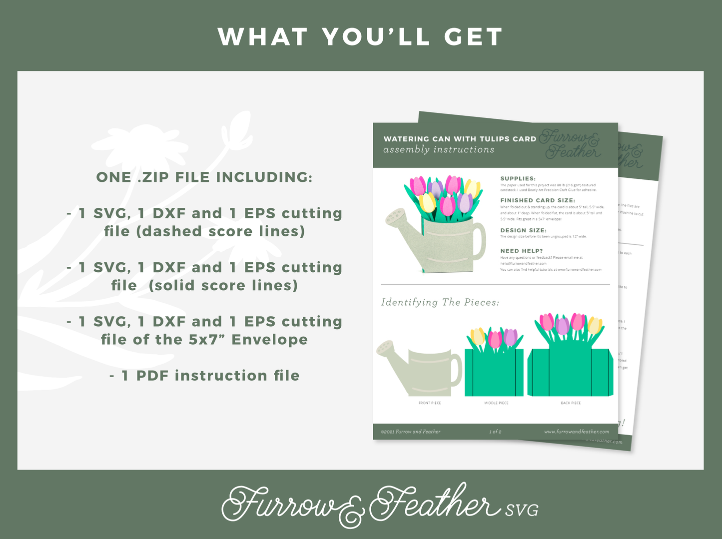 Watering Can with Tulips Card - Spring Card SVG