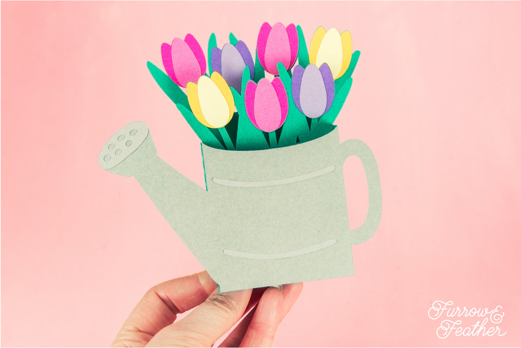 Watering Can with Tulips Card - Spring Card SVG