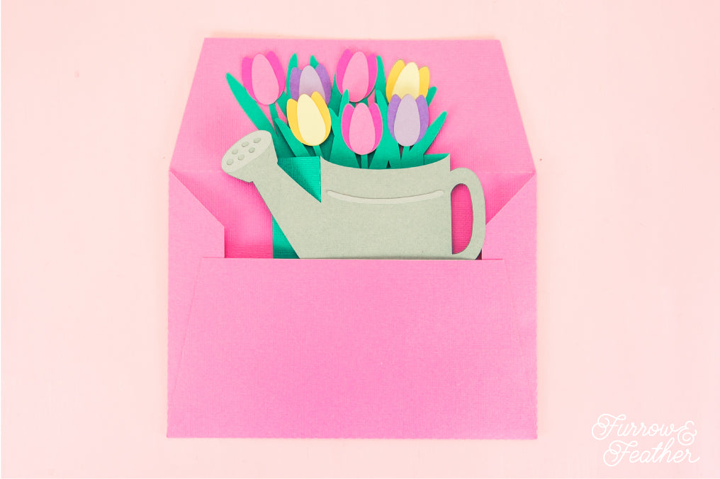 Watering Can with Tulips Card - Spring Card SVG