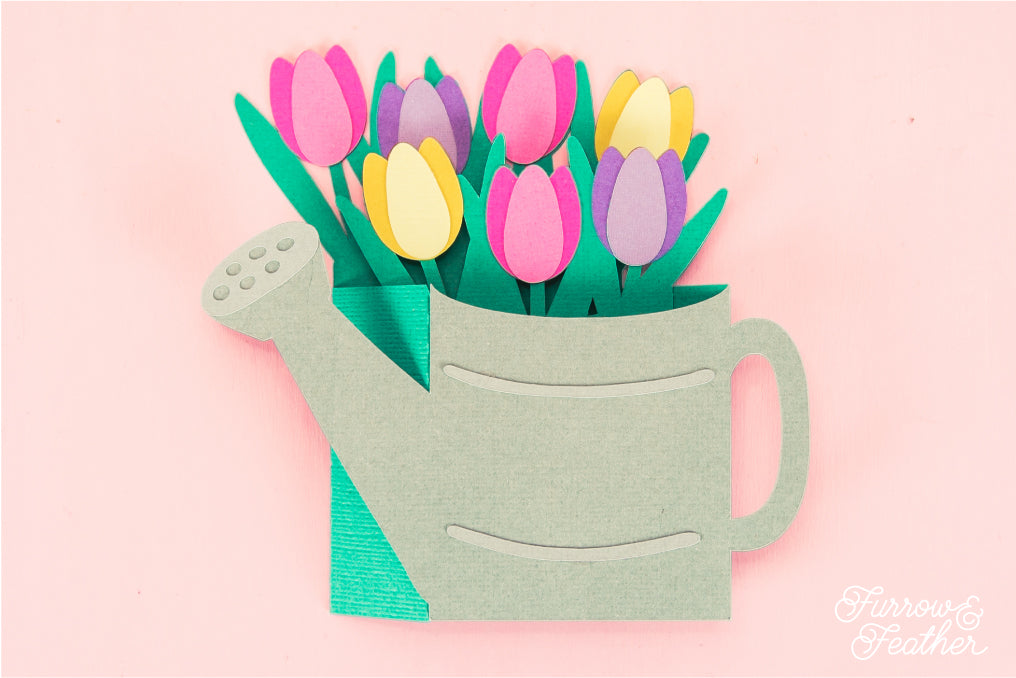 Watering Can with Tulips Card - Spring Card SVG