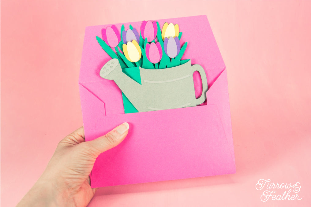 Watering Can with Tulips Card - Spring Card SVG