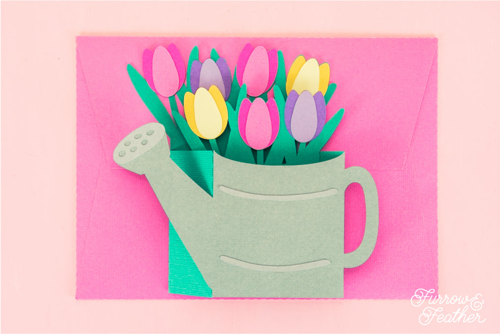 Watering Can with Tulips Card - Spring Card SVG