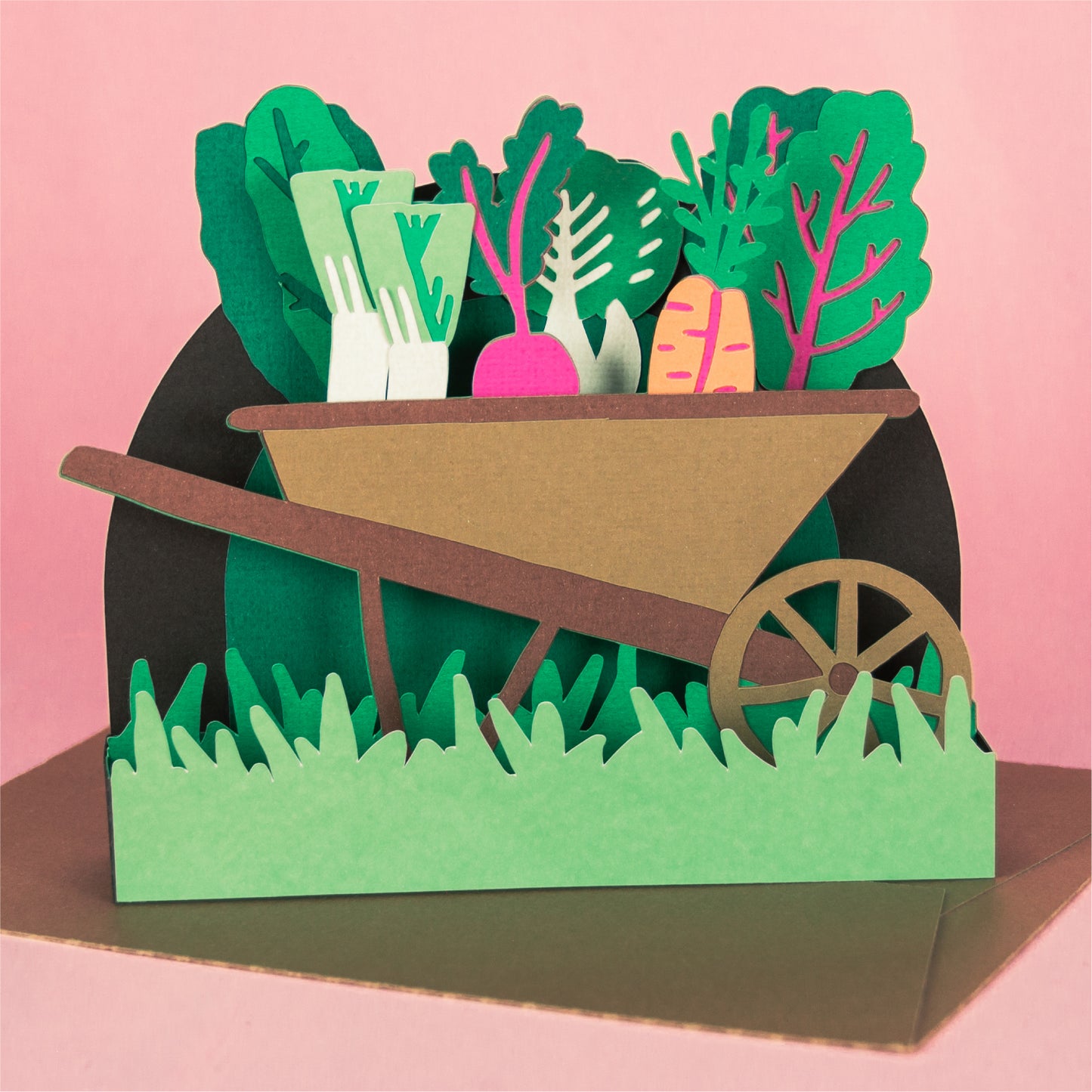 Wheelbarrow with Spring Veggies Card - 3D Gardening Card SVG